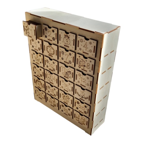 Drewniany kaledarz adwentowy z szufladkami