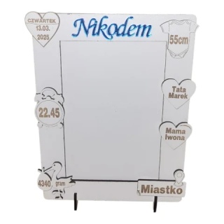 Ramka z metryczką dziecka 20x15 cm – personalizowana | Zdjęcie 10x15 cm